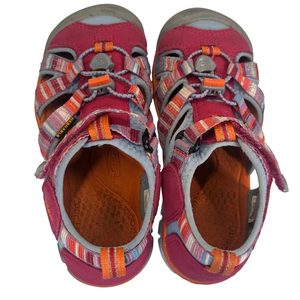 KEEN Seacamp II CNX Kids Sandals Pink Orange Striped Water Shoes Size 12 1016427